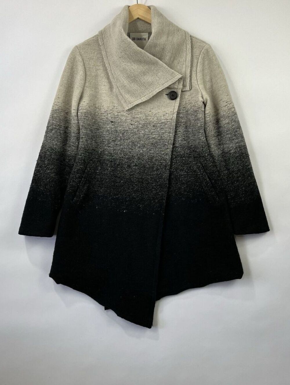 BB Dakota Wool Blend Draped Open Front Coat Jacket Women’s Ombre Stretch